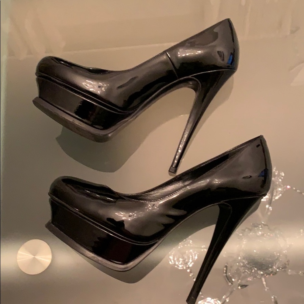 YSL Black Round Toe Platform Stiletto Pumps EU 38
